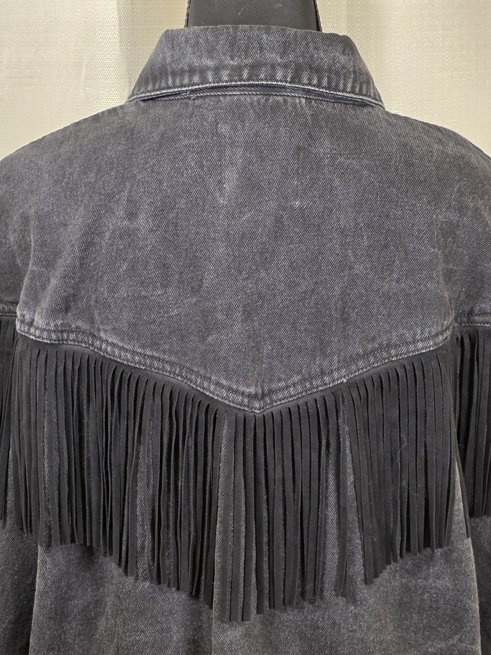 Zara Western Fringe Denim Jacket Medium Black Cowboycore Shacket - Picture 5 of 11